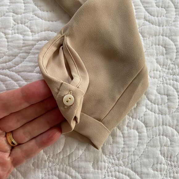 Zara Basic Tan Layered 3/4 Sleeve Boxy Flowy Chiffon Blouse Size XS - Picture 5 of 7